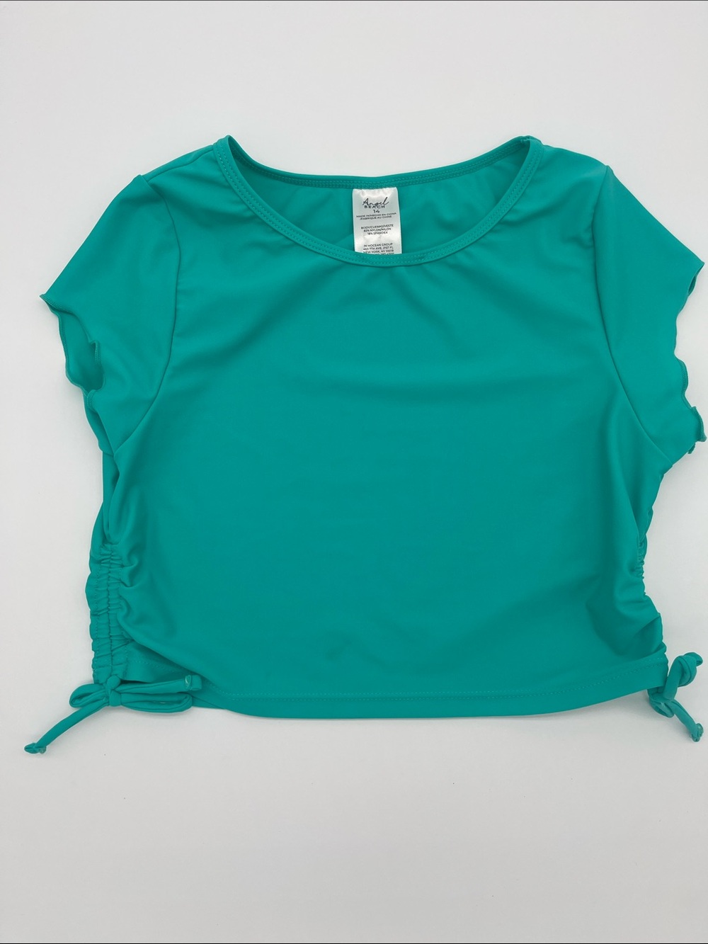Angel Beach Teal Side-Tie Swim Top Rash guard